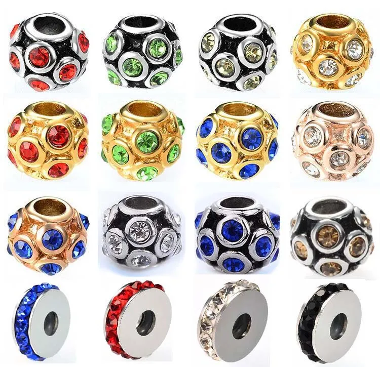 Afxsion fashion jewelry DIY stainless steel European beads titanium snake chain color diamond charm bracelet