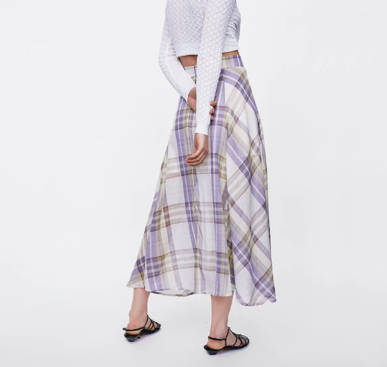 beautiful design casual long summer ladies cotton long Plaid skirts