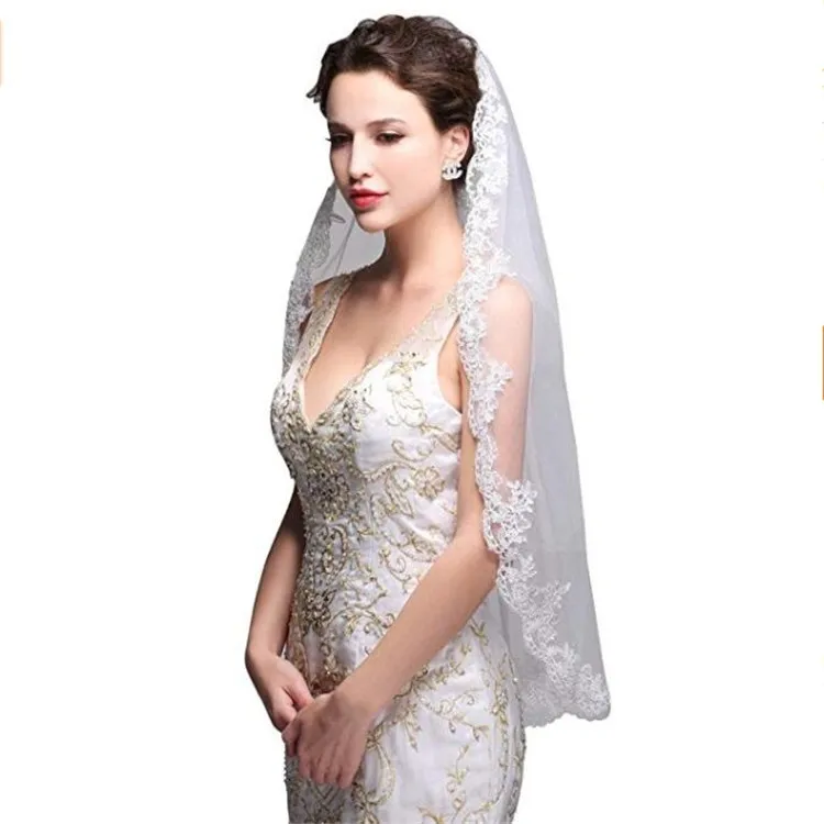 Hot Sale Lace Appliques Wedding Veils One Size with Metal Comb Bridal Veil