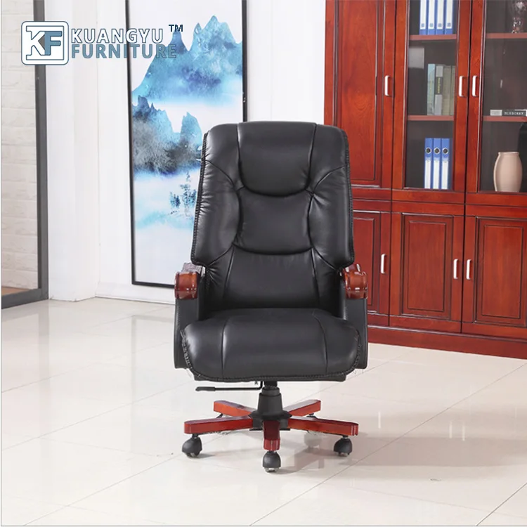 Leather Solid Wood Office Chair Reclining Swivel Chair Boss Leather Solid Wood Lift Executive Chair