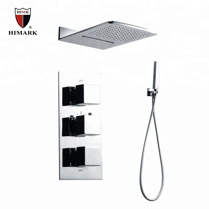 HIMARK KAIPING OEM luxury led waterfall and rainfall shower head bathroom ceiling mounted shower faucet system