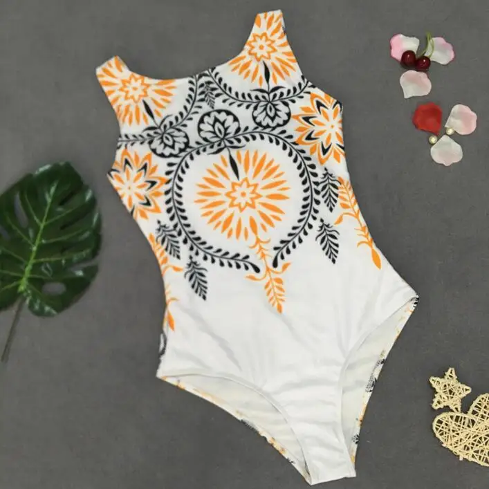 
2019 Lady High Neck Boho Closed Thong Swimwear Women One piece Swimsuit Female Swim Bathing Suit Monokini Bodysuit Trikini 