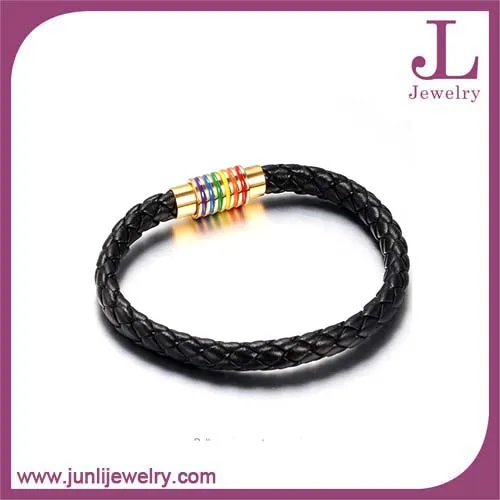 Magnetic Leather LGBT Gay Men Rainbow Bracelet