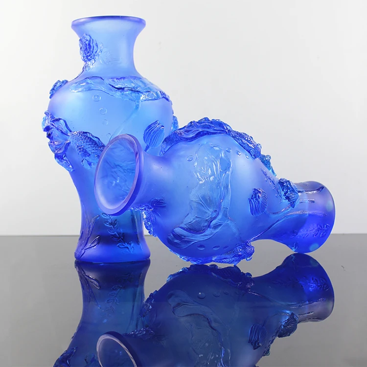 Glass vases wholesale cheap custom design glass bottle BLUE art glass flower bottle
