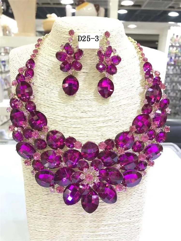 Fabulous crystal African wedding jewelry beads bridal jewelry set Nigerian necklace African jewelry set Dubai Italy Indian D25