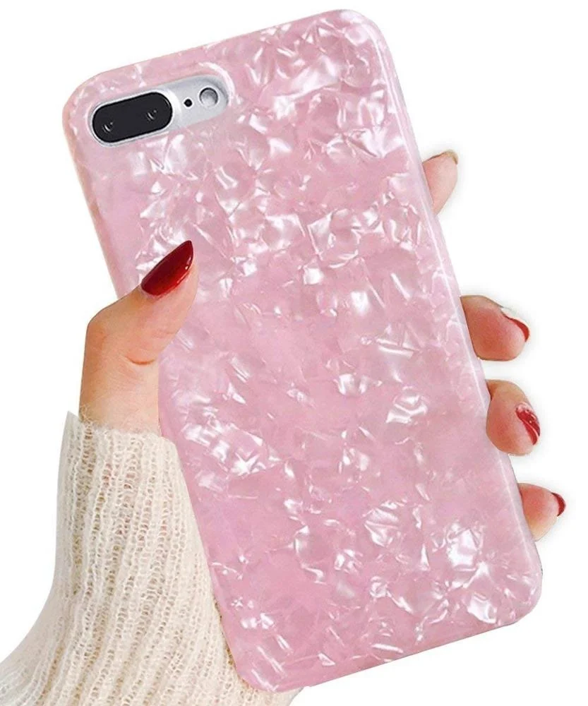 
Cute Glitter Phone Case For iPhone 7/ 8 Plus Pearly Translucent Shell Pattern Soft Silicone Rubber TPU Case Cover for Girls 