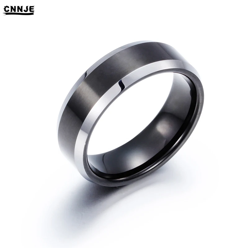 
Hot Sale Silver Polish Line Black Tungsten Ring Men Jewelry Wholesale 