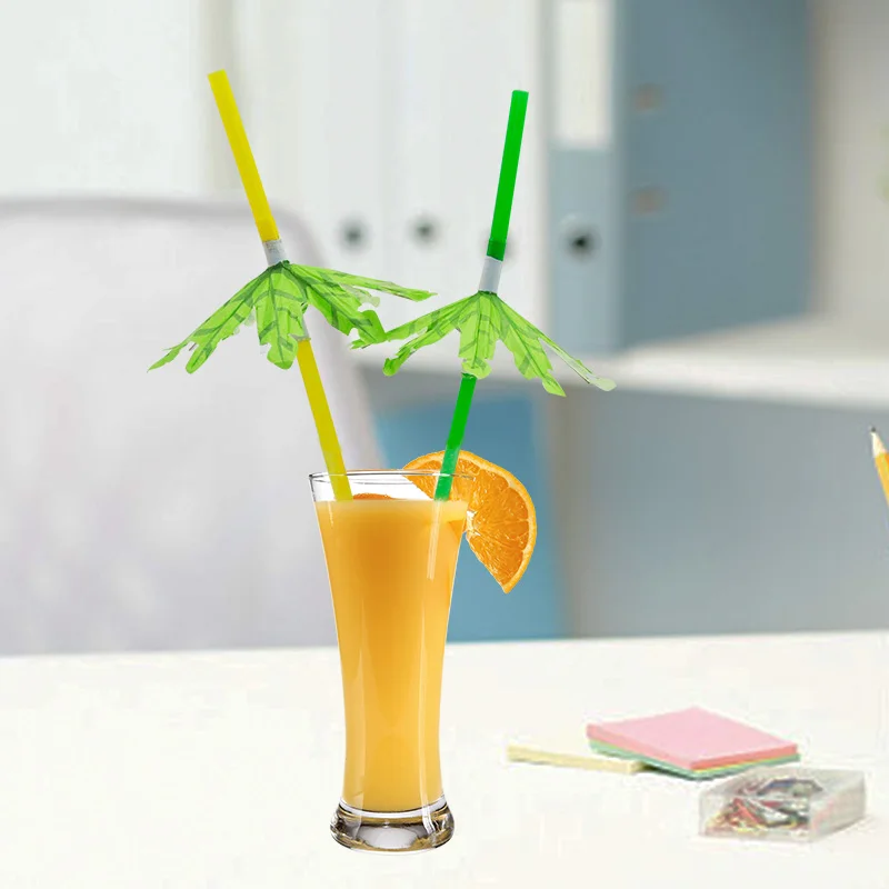 
618087 10pcs Green Coconut Tree Beverages Drinking Straws Umbrella Disposable Party Straw DIY Decoration Bar Accessories 