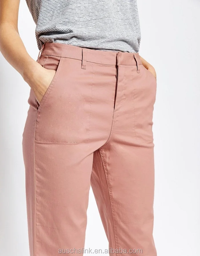 OEM custom high quality pocket pink office work wholesale casual pants women
