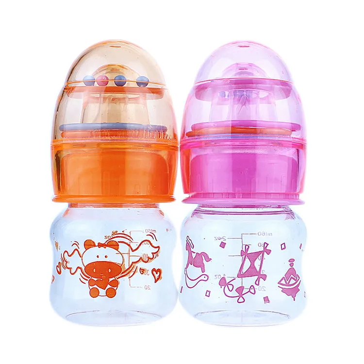 2oz 60ML BPA free food grade plastic pp/pc funny mini milk bottle newborn baby feeding bottle with rattles