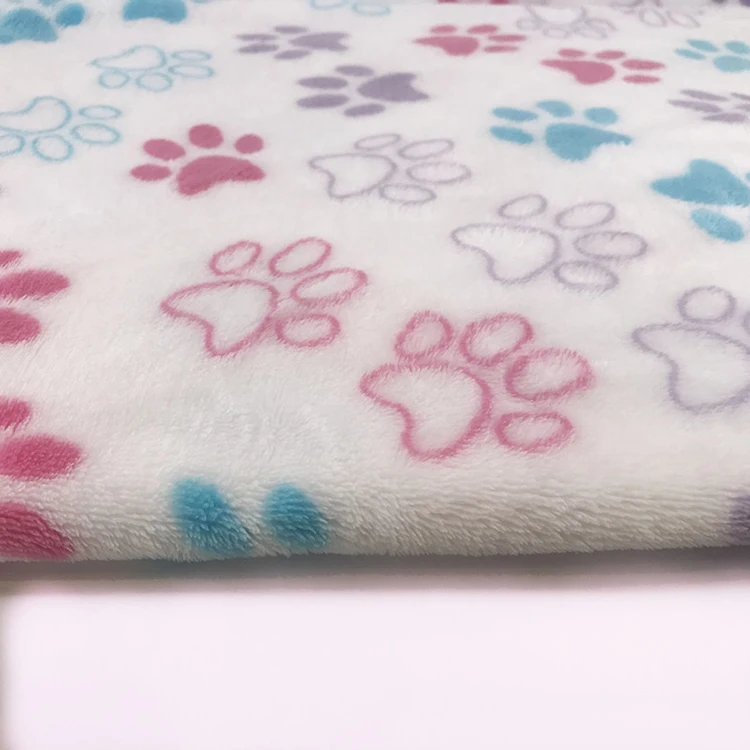 Fleece Fabric for Baby Blanket Digital Print Fabric Textile Dog Paw Printing Design Printed Flannel 100% Polyester Woven Quality