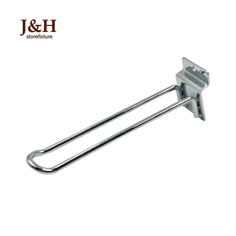 J&H Storefixture Heavy Duty Metal Double Wire Loop Hook Steel Euro Chrome Slatwall Panel Display Hooks