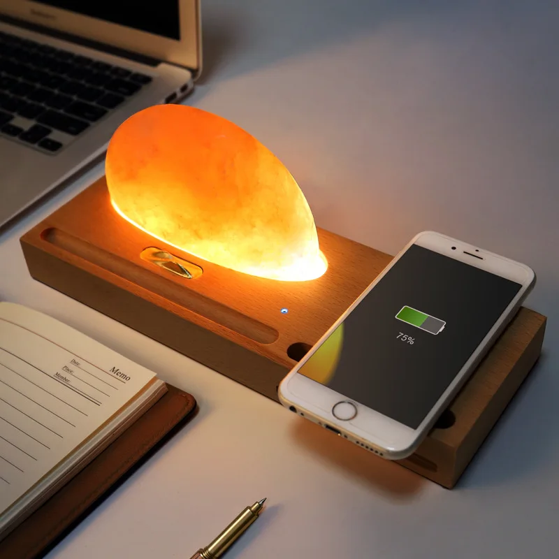 Sunrise crystal salt bedside lamp wireless charger led lamp wireless charger wireless charging desk lamp YT-M1804