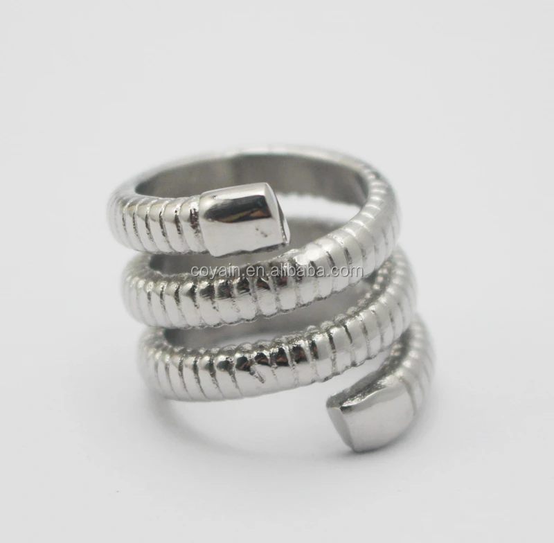 Sliver Retro Style Spiral Winding Stainless Steel Silver cool Snake twine Ring Multi Layer stacking Serpent Ring for women
