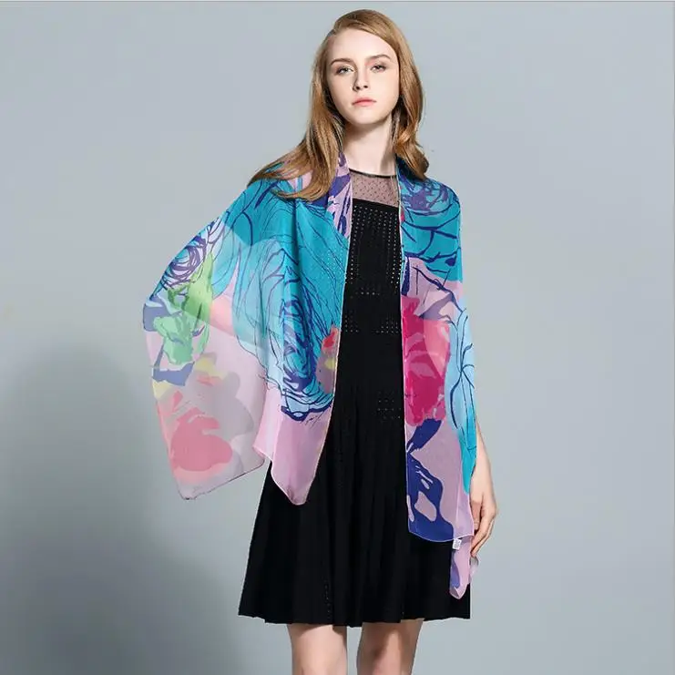 Шифоновая шаль-хиджаб из креп-жоржета с принтом, шейный платок/Шелковый шифоновый шарф из креп-люрекса с принтом для женщин, оптовая продажа