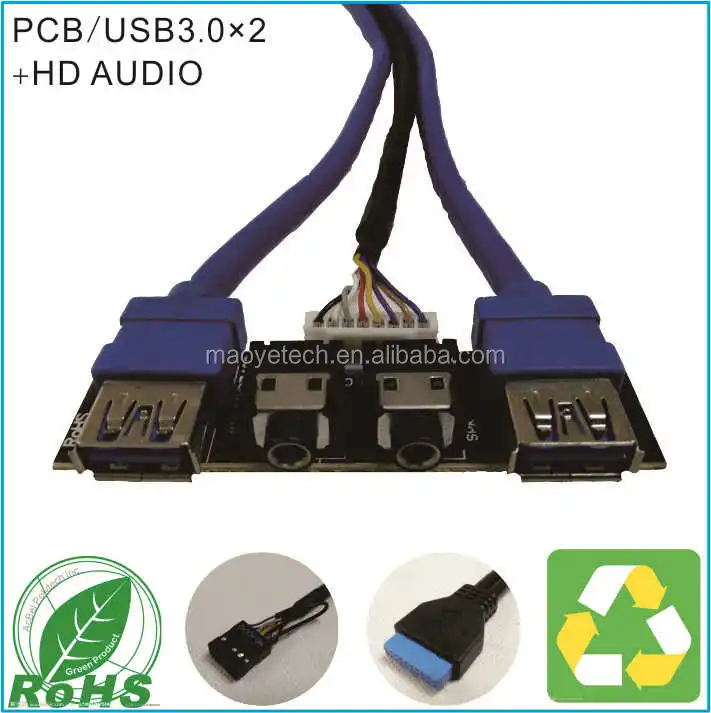 PCB Board USB 3.0*2 + 2HD AUDIO Computer I/O Front Panel Cable