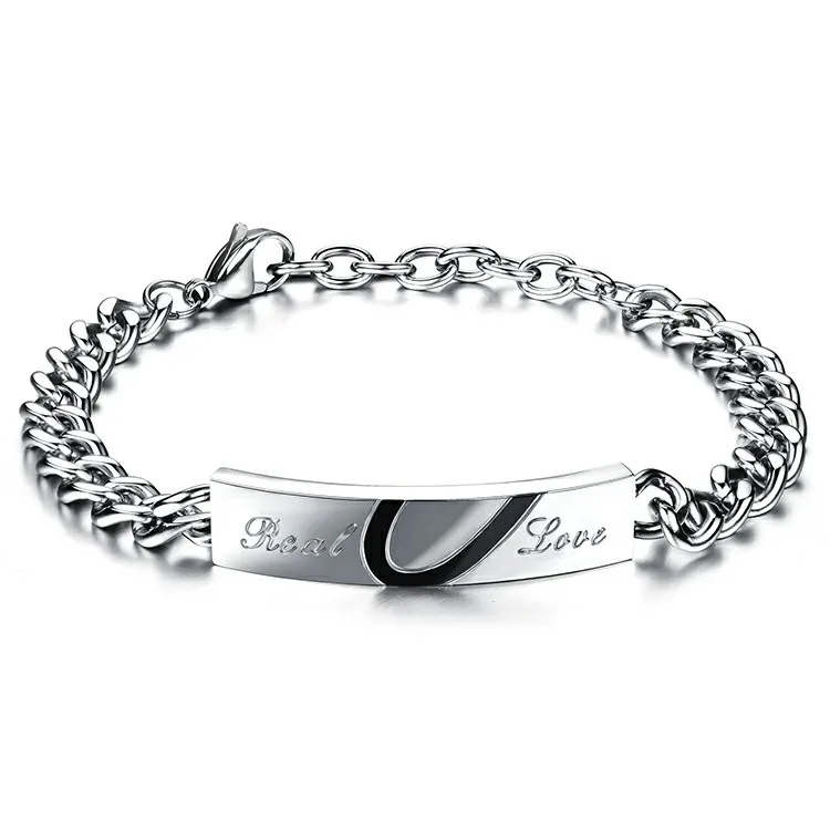 Marlary Engraveable Couples Stainless Steel chain Link Chain Bracelet for lovers