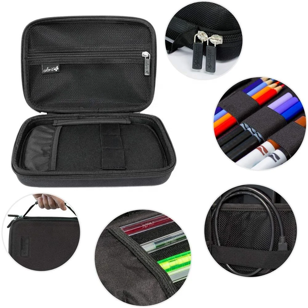 eva carry case Large Pencil Box Storage for Colored Pencils, Gel Pens, Markers, Brushes, Craft Supplies - Semi-Hard EVA case