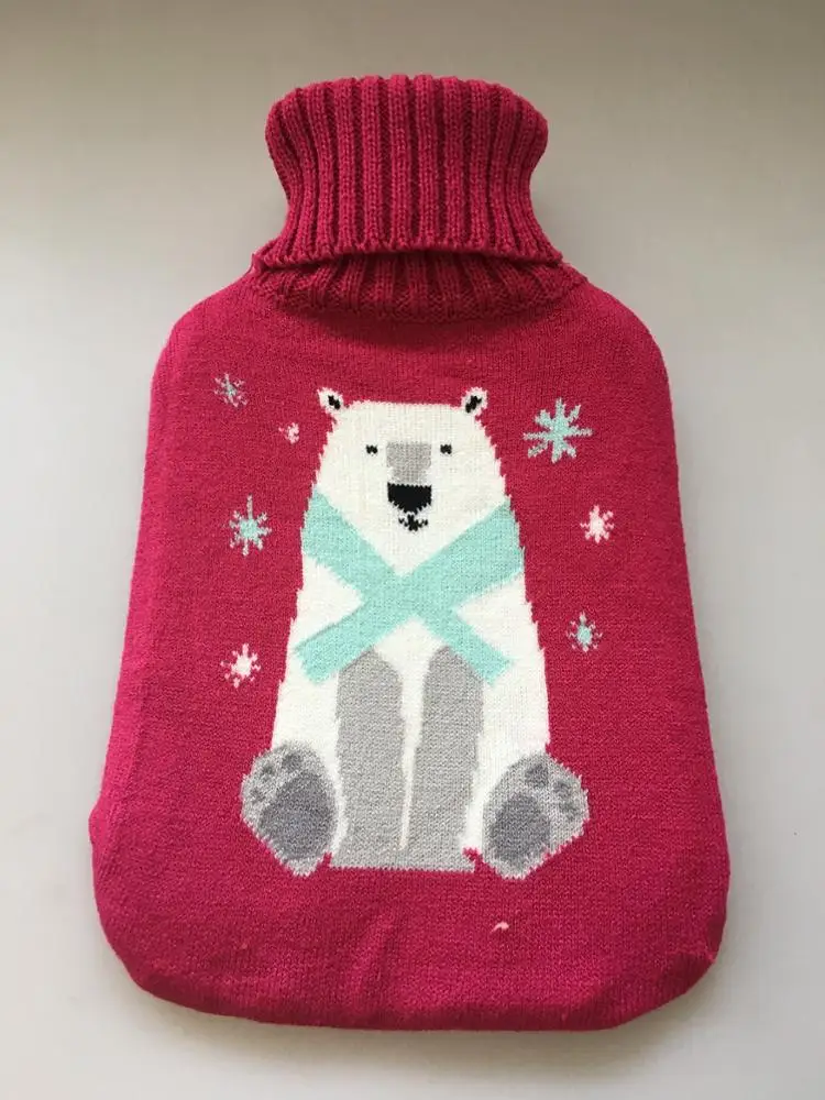 
popular grey knitted cover with BS standard high quality hot water bottle in natural rubber 