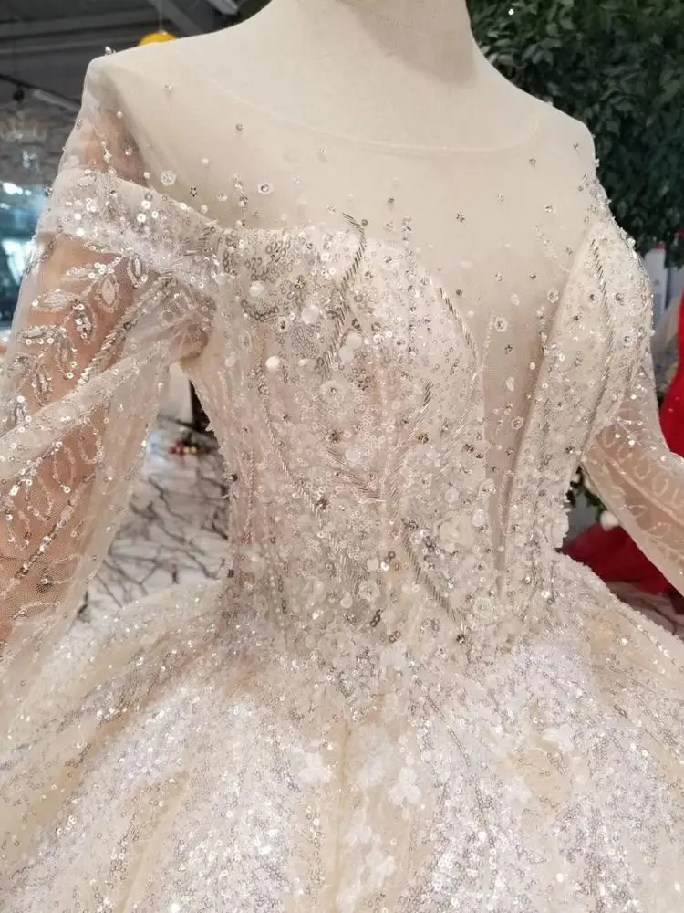 Jancember HTL048 long sleeve wedding dress illusion suzhou luxury dubai wedding dress