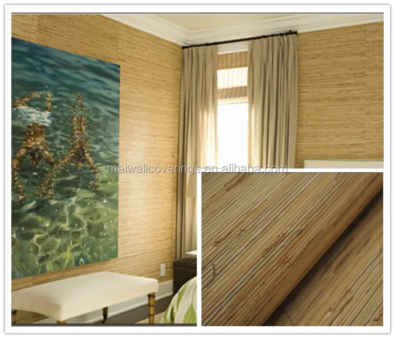 White off Temp real grass natural textured living room wallpaper straw wall covering