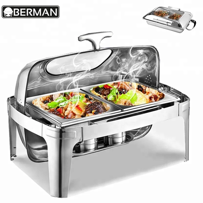Restaurant kitchen equipment prices 9l rectangle roll top chafing dish table top buffet food warmer display for catering