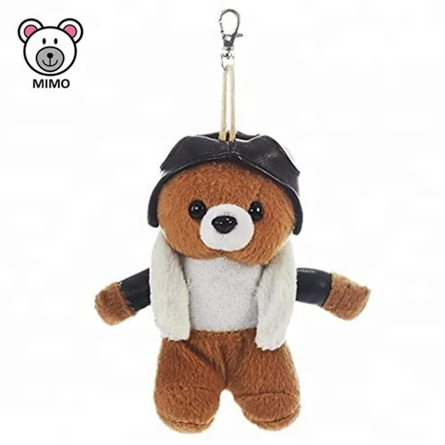 10CM Airline Aviator Mini Plush Teddy Bear Wholesale Cheap Custom Cute Stuffed Soft Small Toy Plush Pilot Teddy Bear Keychain