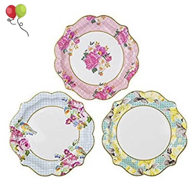 12 шт. 22 см бумажные тарелки для садовых чайных вечеринок, тарелки для столов в цветочном стиле SD273