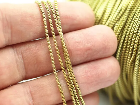 Gold brass metal box chain for necklace in wholesale/small box chain necklace