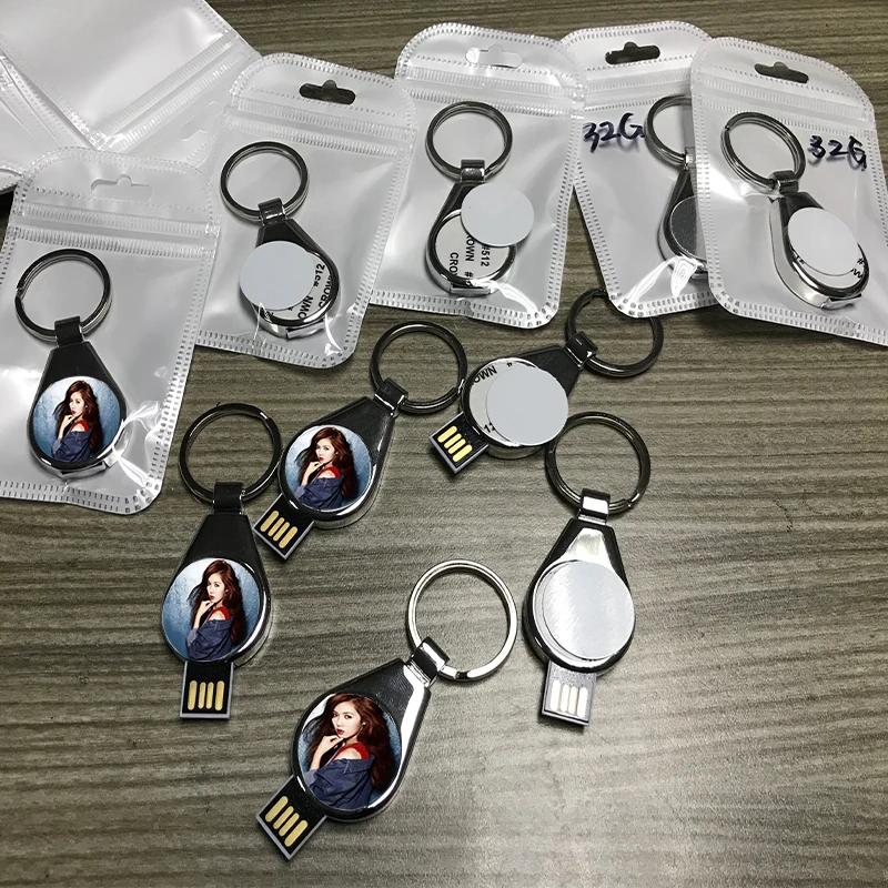
32G Sublimation blank Metal USB Flash Driver Keychains Rings 