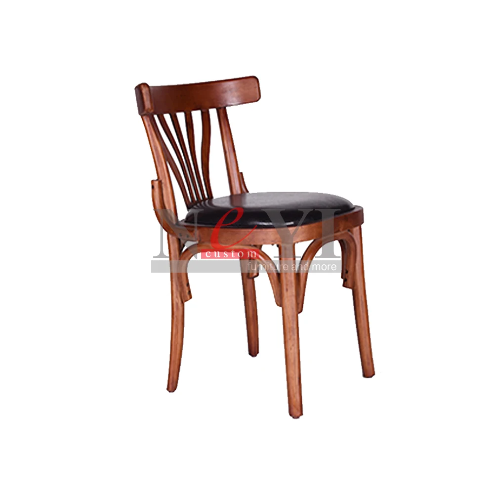 CY191 Antique Vintage Diner Room Restaurant Sillas De Madera Leather Solid Wood Legs