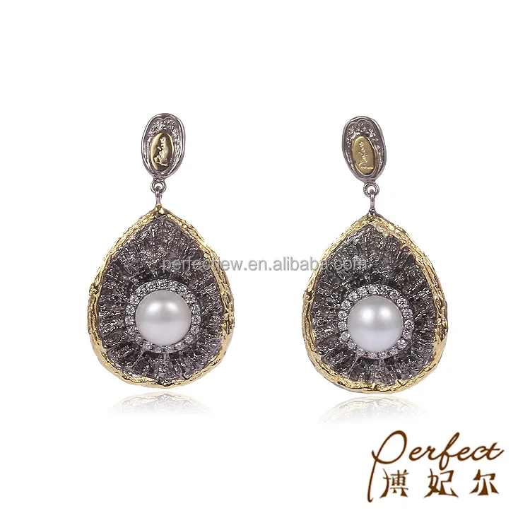 Bohemian Style 925 Sterling Silver Spanish Earrings with Button Pearl