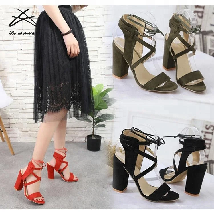 2018 wholesale cheap block heels fashion suede women shoes pure women high heel shoes