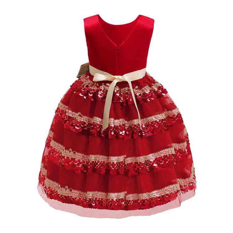 2019 new design girl party dress beautiful princess dress kids Sequined bow girl dress