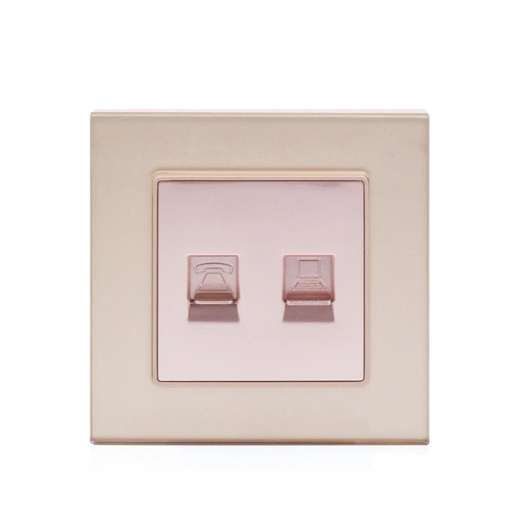 Smartdust White Tempered Glass Double RJ11 Telephone RJ45 Outlet Computer Socket