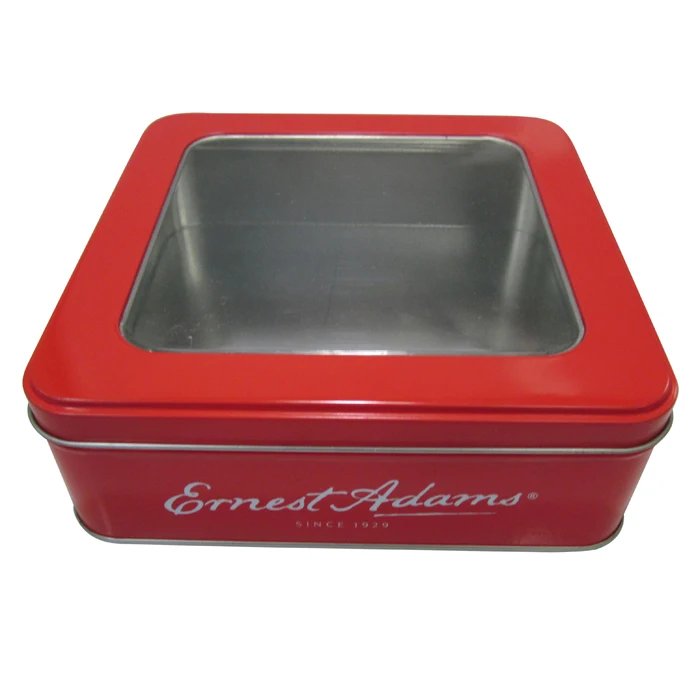 High Super quality square gifts tin box with clear PET window lid