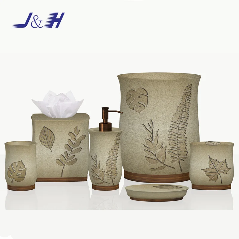 Delicate Butterfly Pattern yellow  Sandstone Finished Resin Bathroom Set