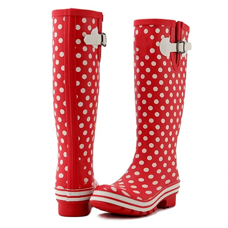 Wholesale Customized Waterproof Non Slip Water Shoes With Custom Printing Rubber High Heels Tall Rain Boots