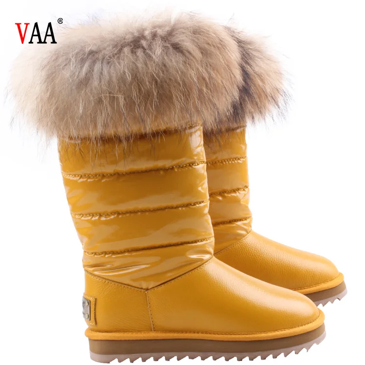 CF-079 Free Samples Waterproof Genuine Leather Racoon Fur Wholesale Fashion Lady Snow Shoes Boots