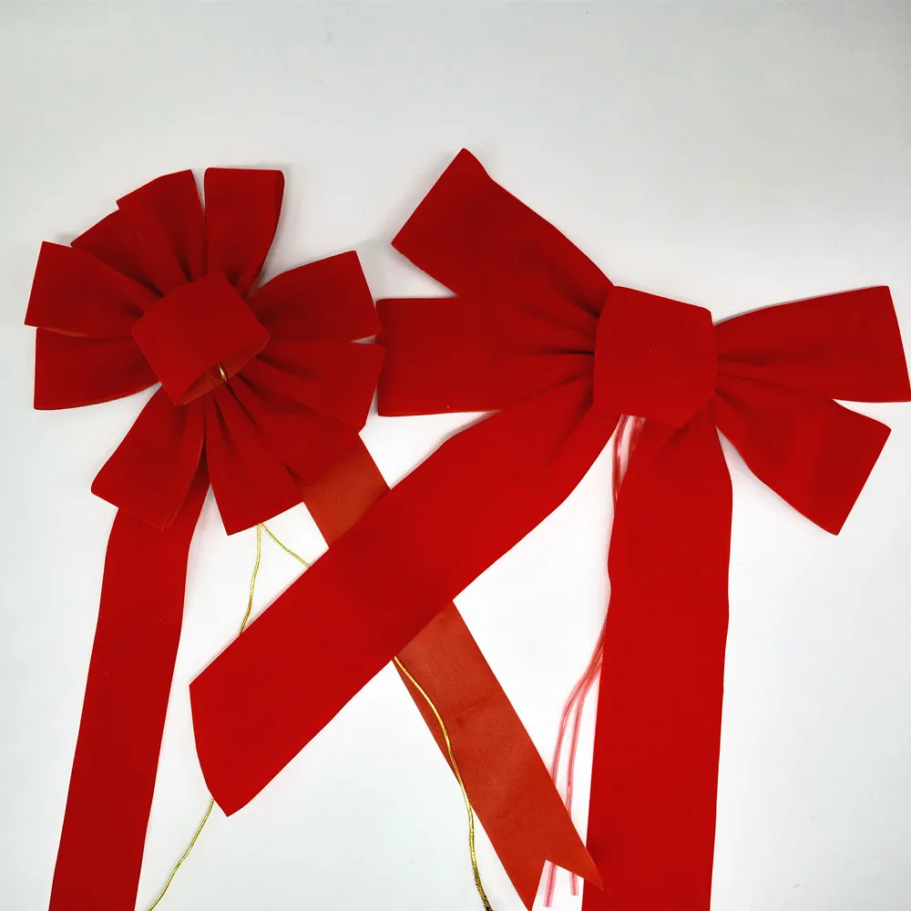 Large Red Velvet Flashing Bow Ties Christmas Outdoor Decoration Customizable colorful High Quality webbing Ornaments Present