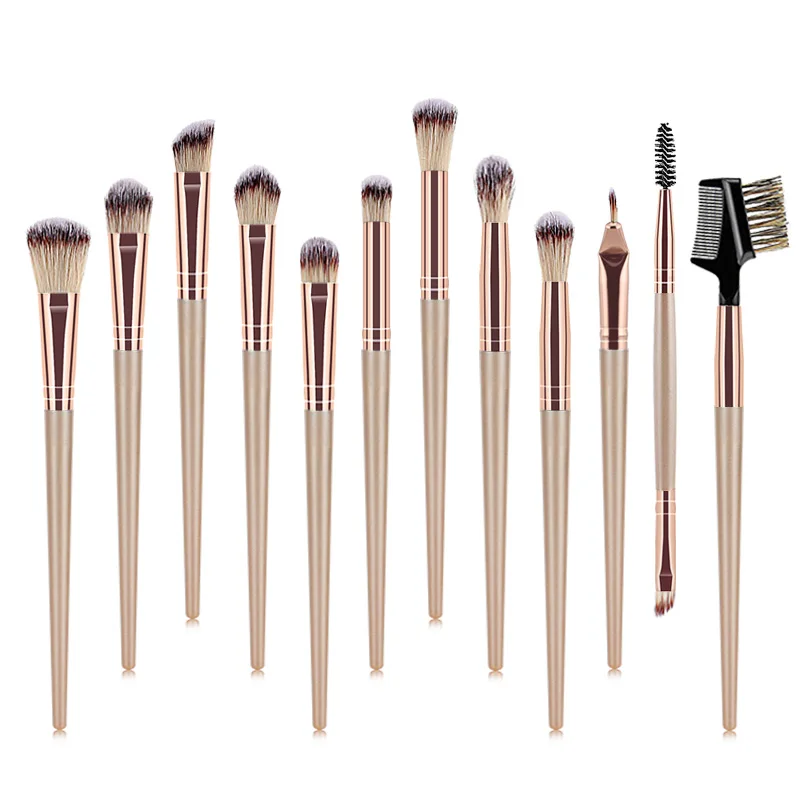 Champagne handmade makeup brushes Professional suppliers kit makeup brushes sets 12 pcs