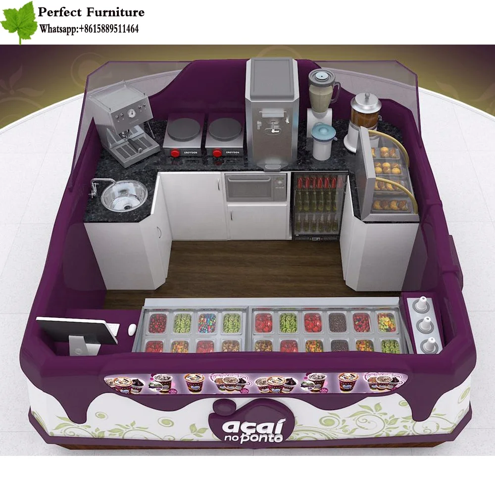 12ft by 10ft Mall roll ice cream kiosk and dark style fried ice cream kiosk design for sale
