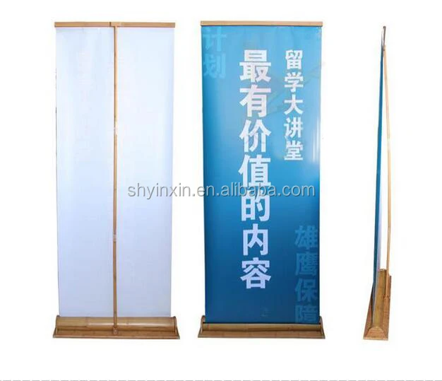 Outdoor PVC flex banner display bamboo telescopic rollup banner stand
