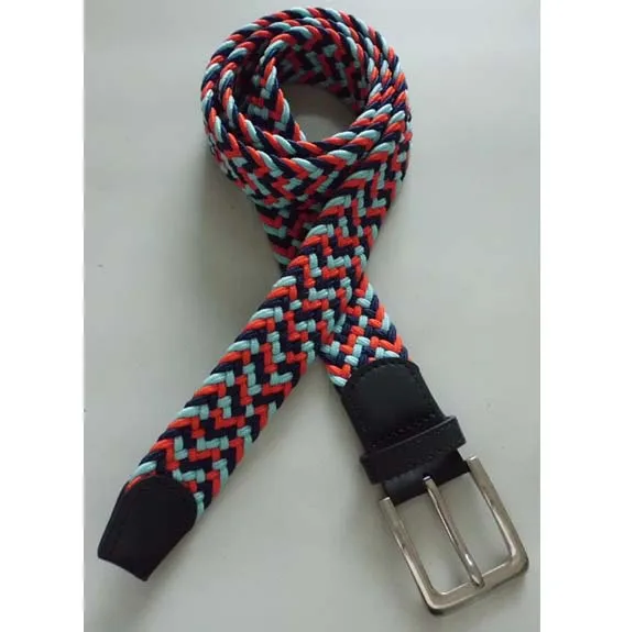 stretch belt with black genuine leather tip and alloy pin buckle