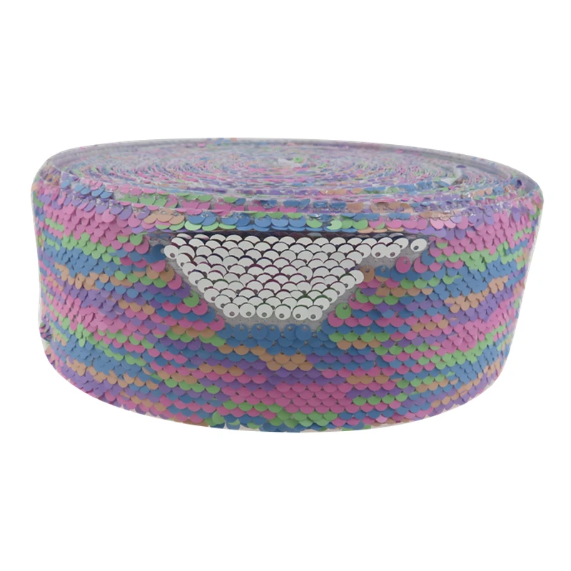 3'75mm Double Color Shiny Blingbling  Reversible Sequin Fabric Ribbon for Dress Bows Decoration Accept Customized Order