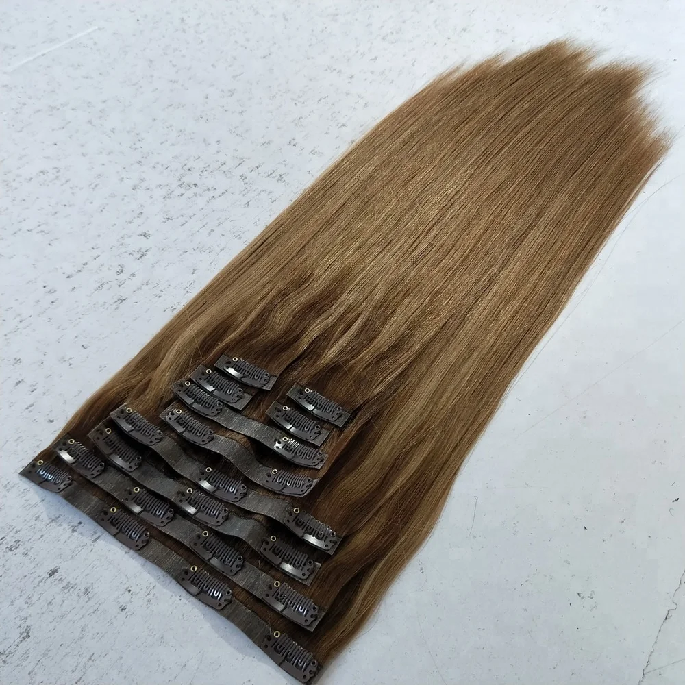 Factory Wholesale Thick End 100% human hair natural Straight Remy Hair Clip In Hair Extension
