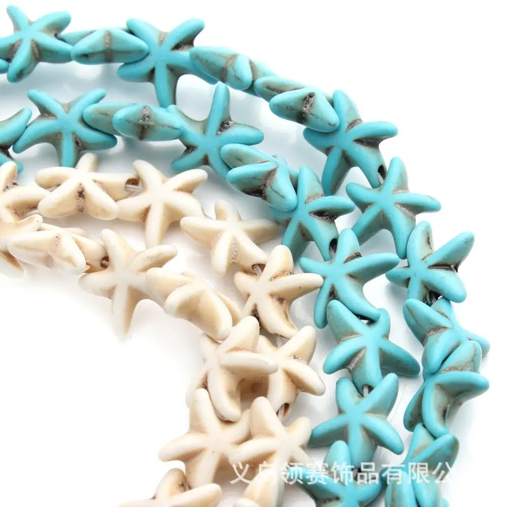 Wholesale DIY 13*13mm White turquoise Stone Seastar starfish Star Beads for girls bracelets making