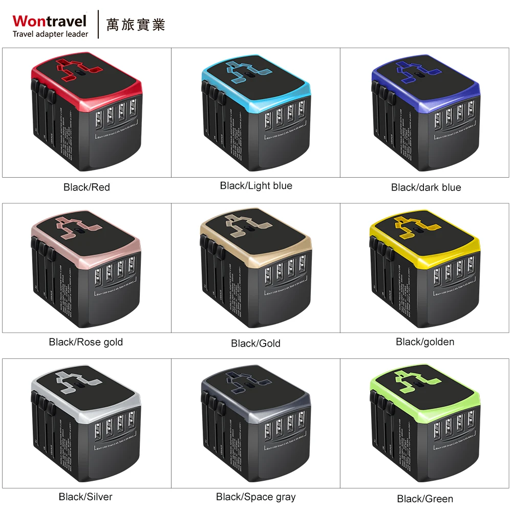 International travel adapter and 4USB port 3400mA world fast charger socket
