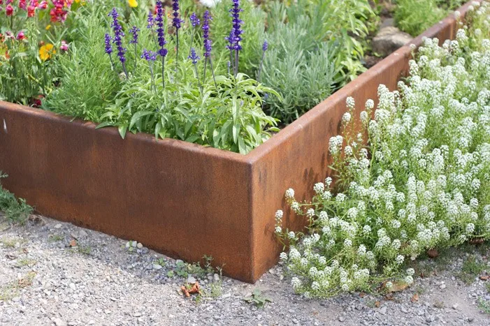 Decorative corten steel raised garden beds