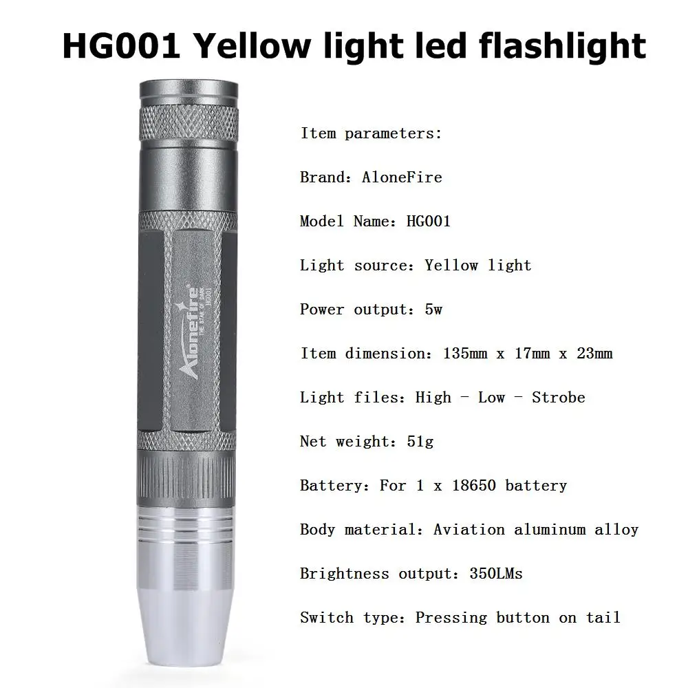 Alonefire HG001 yellow light Led Handheld Portable Gem Torch Professional Jade Ore Flashlight Gemstone Appraisal 18650 battery